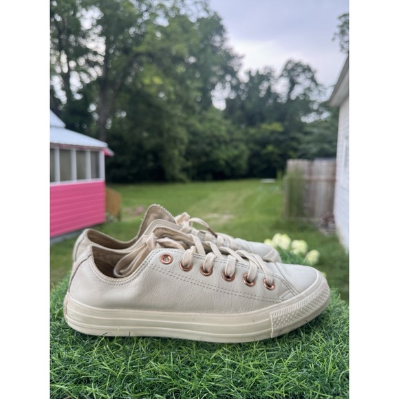 Converse All Star Ox Lo Ladies Leather Trainers Ivory White US Size 8/39 553243C - Picture 2 of 8